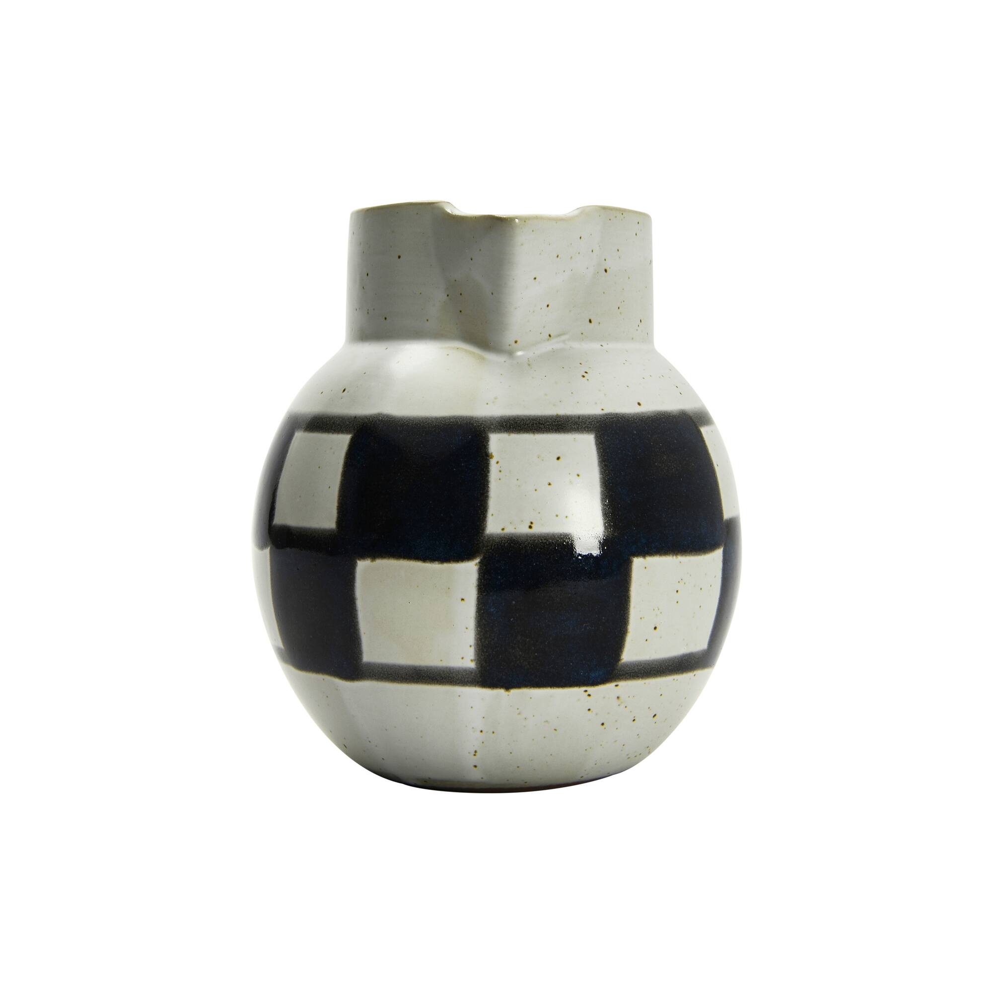 Hello Honey® Ivory & Black Painted Checker Farmhouse Stoneware Pitcher